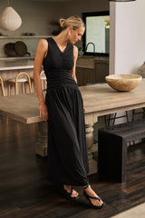 Kandi Ruched Maxi Dress in Black