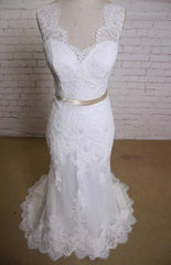 V Neck Sleeveless Lace Mermaid Wedding Dress With Satin Sash