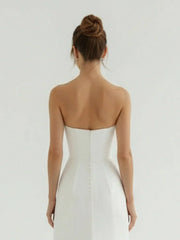 Mermaid Strapless Satin Long Wedding Dress With Slit