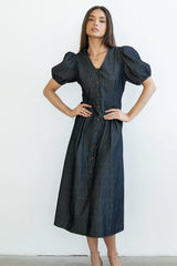 Conley Pinstripe Midi Dress in Black