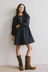 Tyler Peplum Mini Dress in Dark Wash FINAL SALE