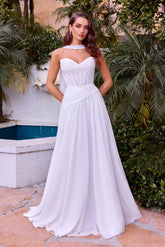Kimberly Gown Off White Chiffon A line Dress With Scarf