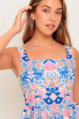 KENDRA BLUE CORAL PRINT MINI DRESS