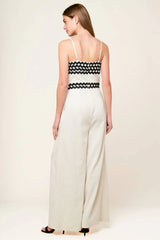 MEET AT THE PIER CREAM RIC RAC TRIM WIDE LEG JUMPSUIT