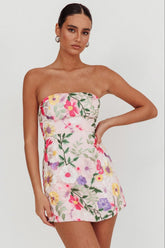 Gardenia Mini Dress Strapless Floral Embroidered Mini