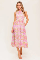 UNDER THE SUN PINK MIDI DRESS WITH POCKETS