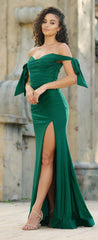 Amber Gown Off Shoulder Stretch Spandex Satin Dress With Ties