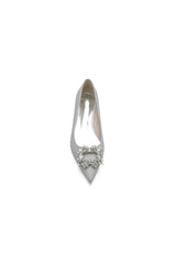 Pointed Toe Glitter Wedding Low Heels With Rhinestone