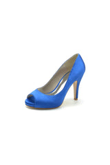 Peep Toe Slip on Satin Stiletto Heels