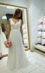 Greek Empire Strapped V Neck Empire Chiffon Weddig Dress