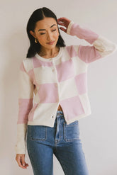 Sia Checkered Cardigan in Pink FINAL SALE