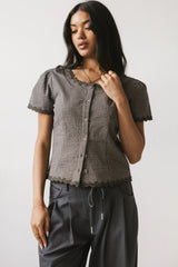 Serra Lace Trim Blouse in Charcoal FINAL SALE