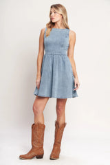 CASUAL POLISHED DENIM MINI DRESS FINAL SALE