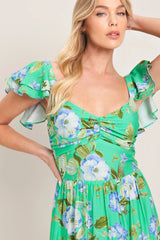 FRESH BLOSSOM GREEN FLORAL MAXI DRESS