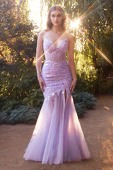 A1388 SEQUIN FLORAL MERMAID GOWN LAVENDER Andrea Leo FINAL SALE