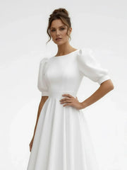 Elegant Bateau A Line Satin Knee length Wedding Dress