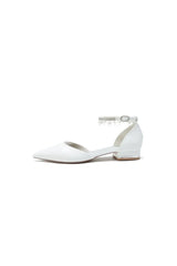 Pointed Toe Ankle Strap Pearl Beaded Low Heels