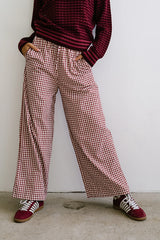 Ada Gingham Wide Leg Pants in Burgundy FINAL SALE