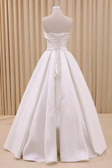 A Line Corset Strapless Floor Length Wedding Dress with Delicate Bow Belt