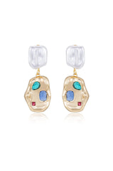 Rainbow Crystal Nugget Pearl Earrings