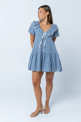 Tony Gingham Baby Doll Dress in Blue
