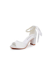 Peep Toe Chunky Heel Sandals with Buckle Straps