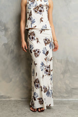 Eden Floral Midi Skirt in Cream
