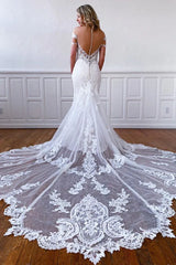 Mermaid Off the Shoulder Short Sleeves Long White Lace Bridal Dress