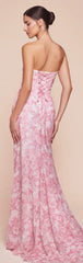 MARTA GOWN BLUE STRAPLESS FLORAL PRINTED SOFT CHIFFON DRESS