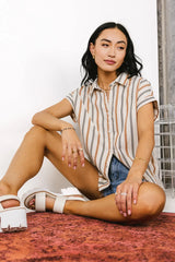 Gabby Striped Button Up in Tan FINAL SALE