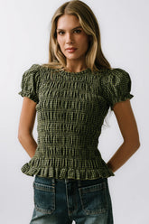 Ruth Smocked Top in Green FINAL SALE