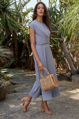 Vaeda Ribbed Tie Dress in Slate Blue FINAL SALE