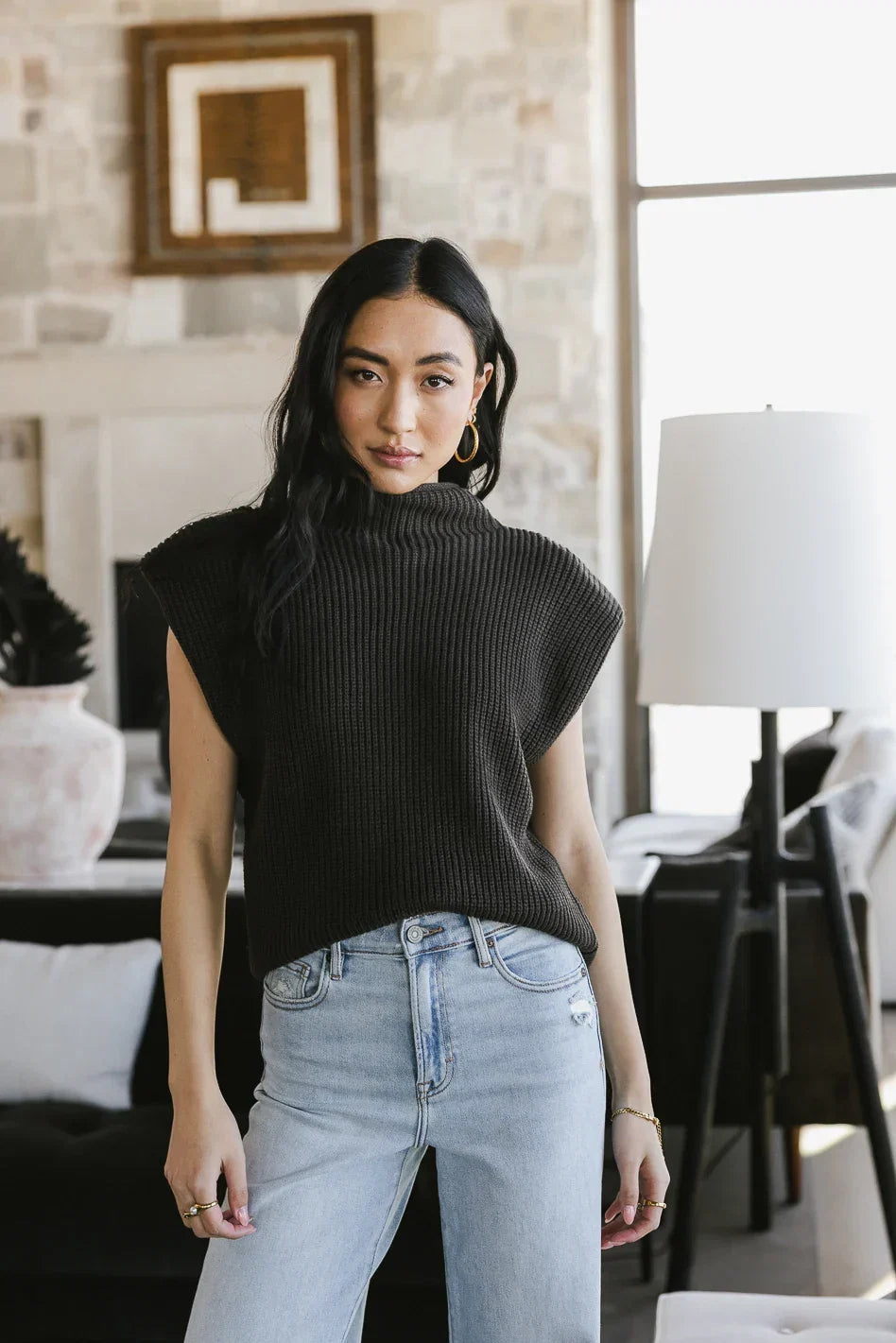 Kippa Shoulder Pad Sweater in Charcoal FINAL SALE