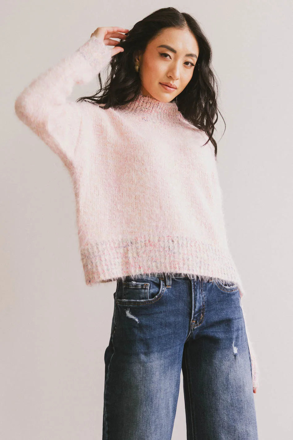 Carla Fuzzy Knit Sweater in Pink FINAL SALE