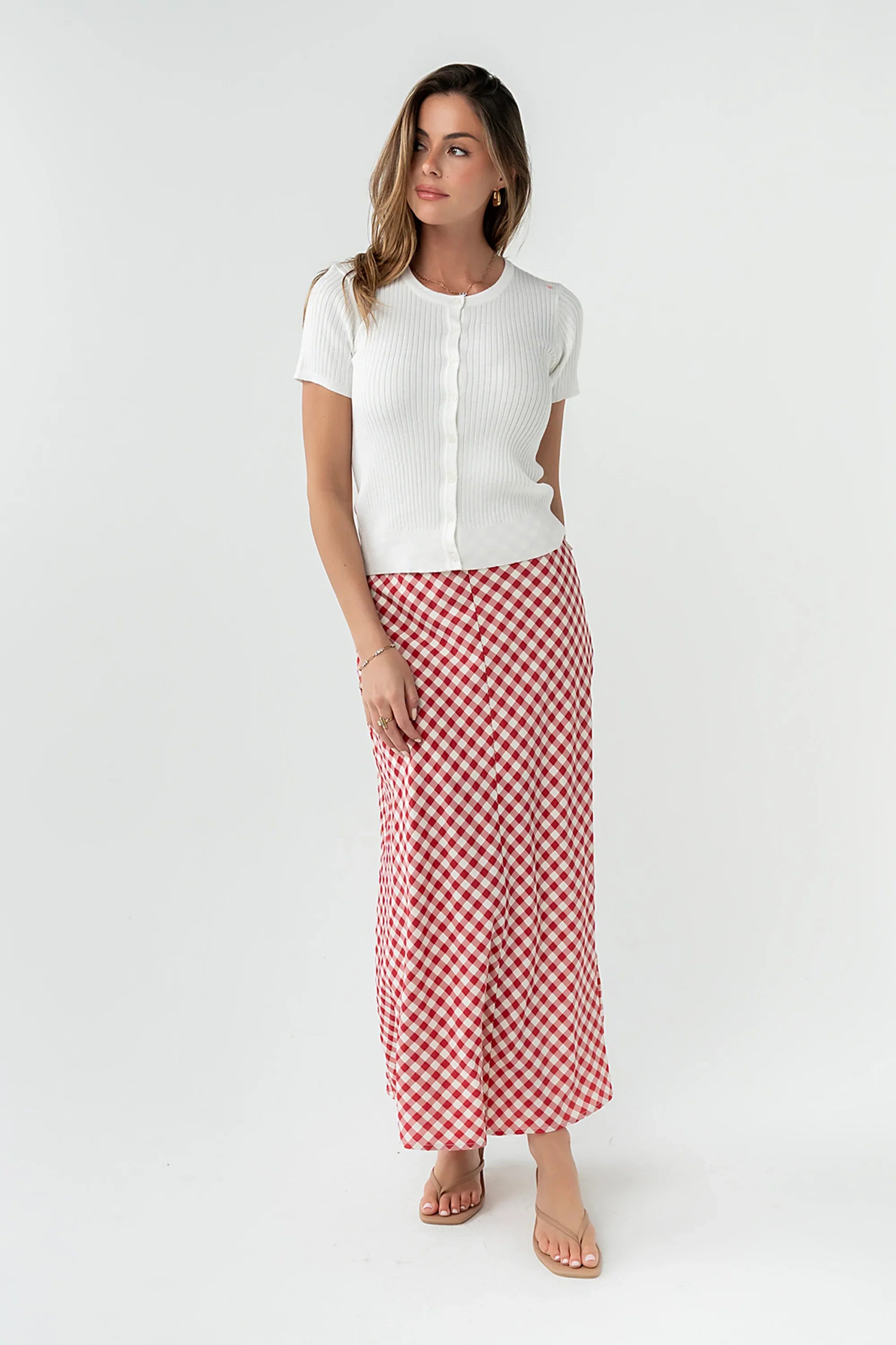 Posie Gingham Maxi Skirt in Red