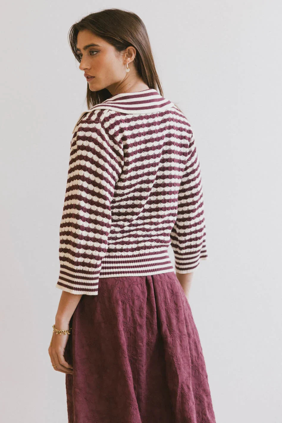 Mason Collared Sweater in Burgundy FINAL SALE