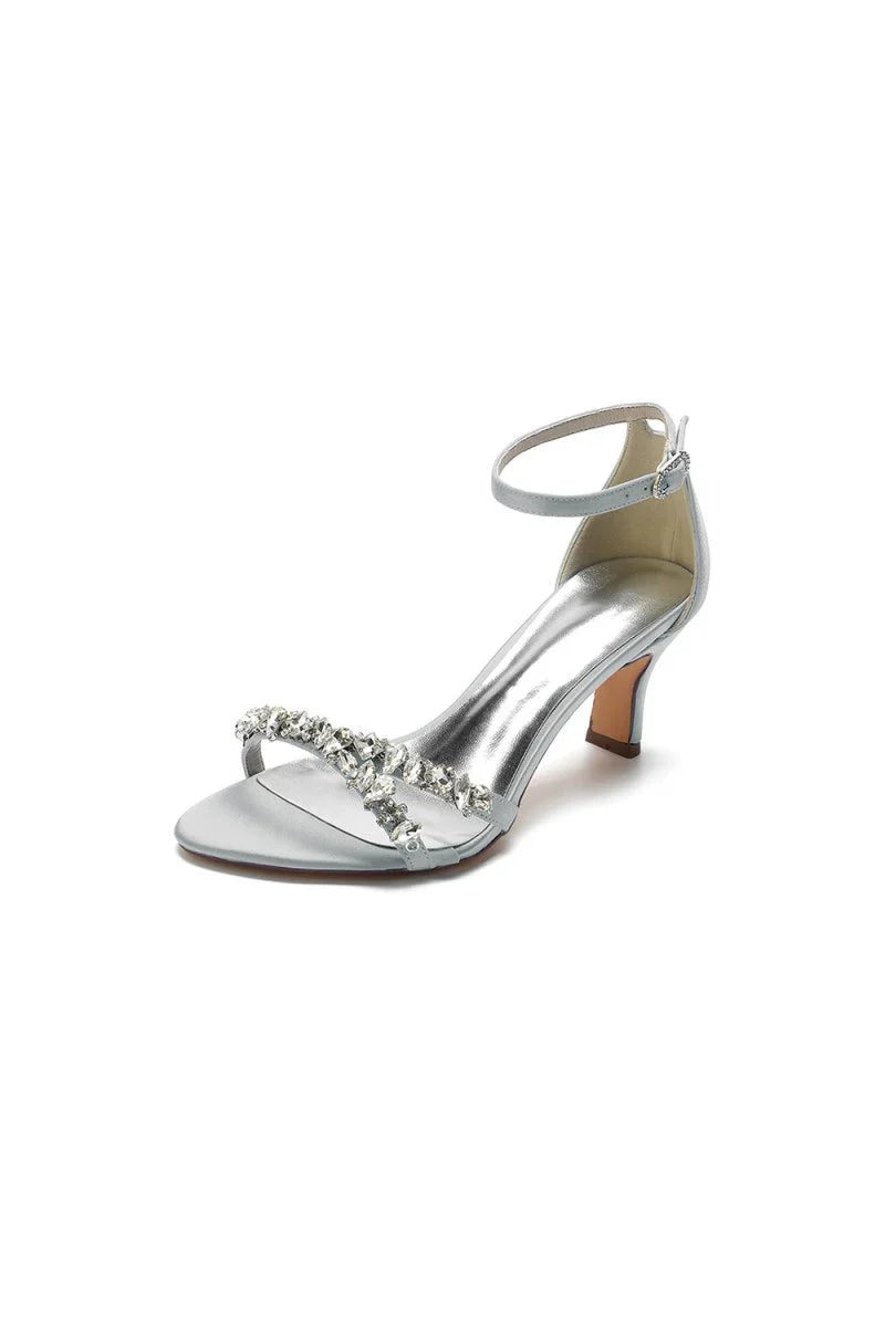 Glamorous Blue Shiny Pump with Silver Chain and Crystal Embellishments