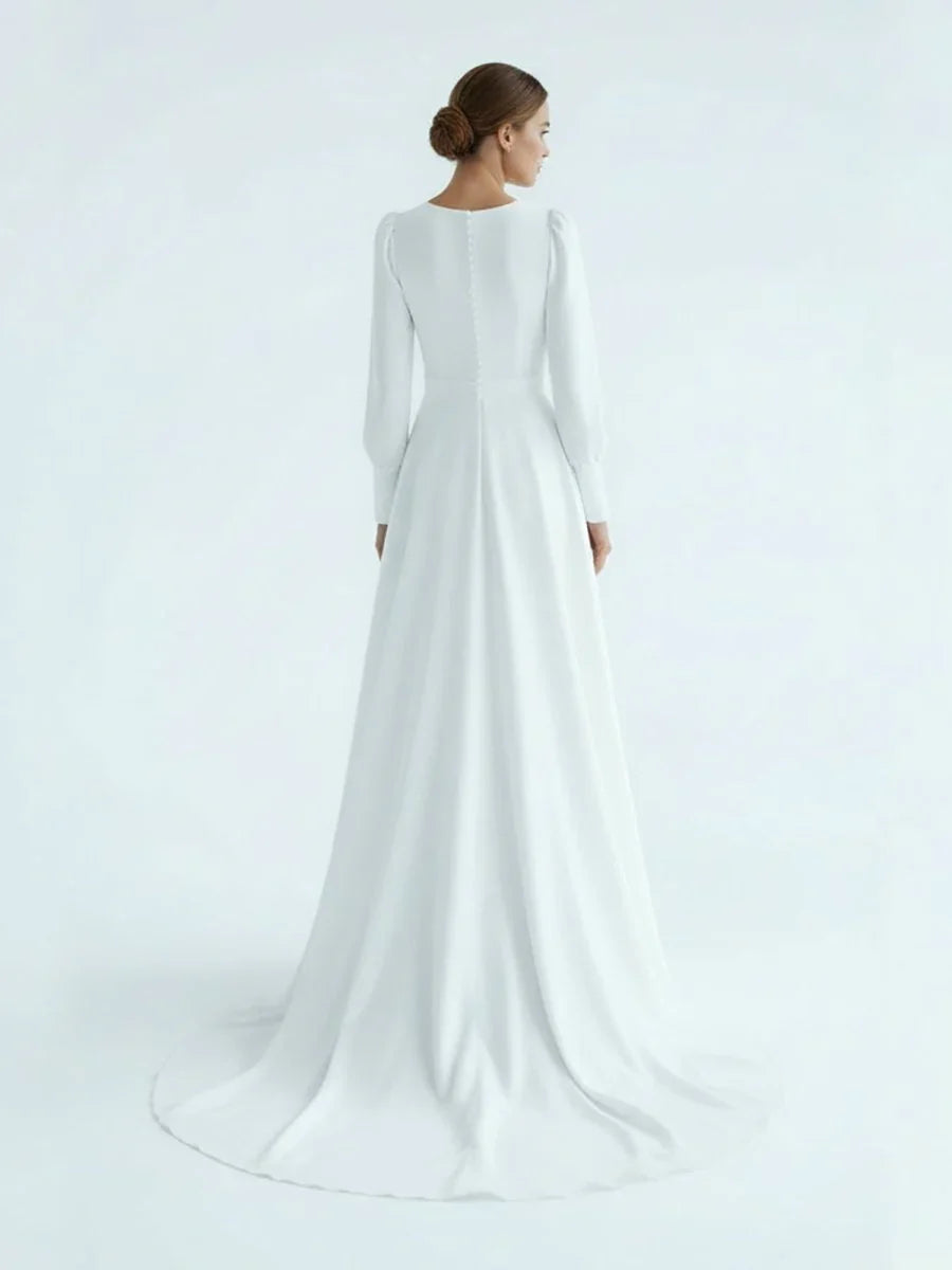 Modest A Line Long Sleeves Wedding Dress Vintage Gown