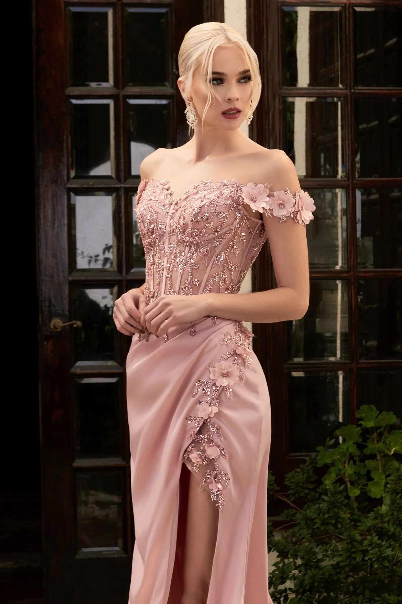 Rosaline Gown Floral Detail Off The Shoulder Dress