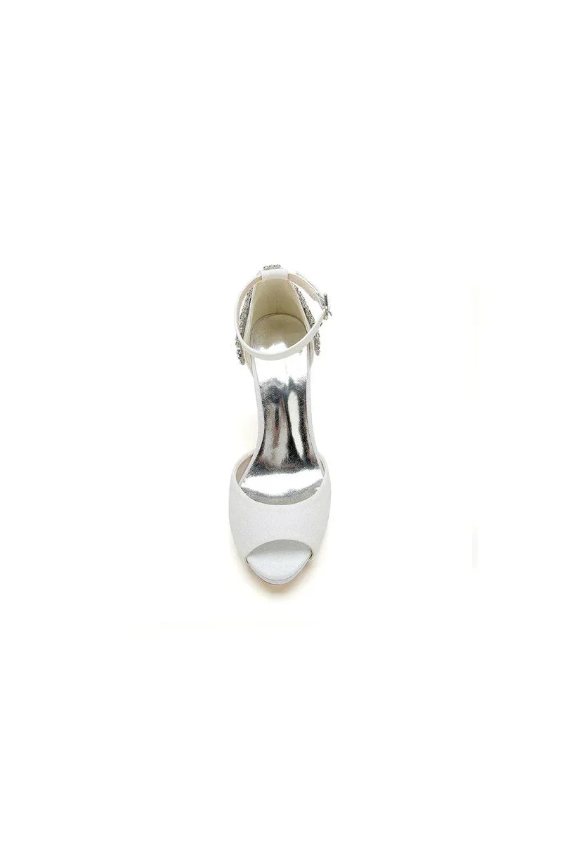 Peep Toe Chunky Heel Rhinestone Embellished