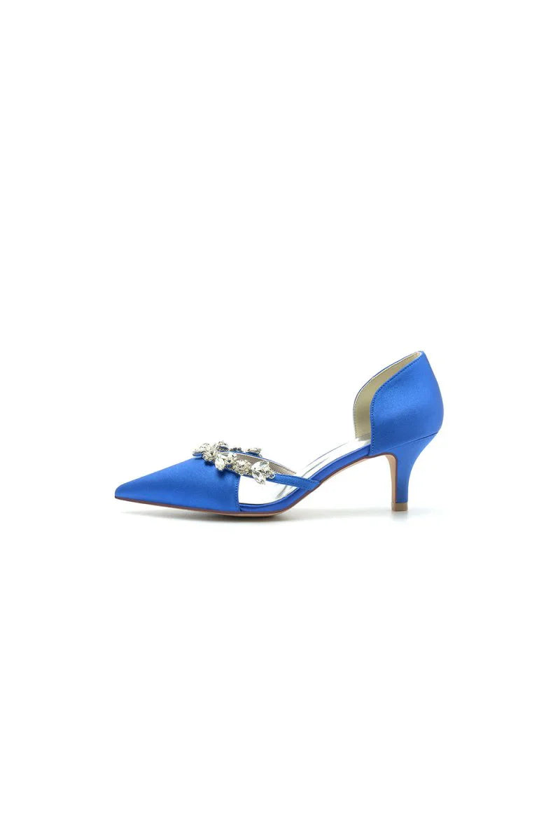 Satin Pointed Toe Beading High Heels