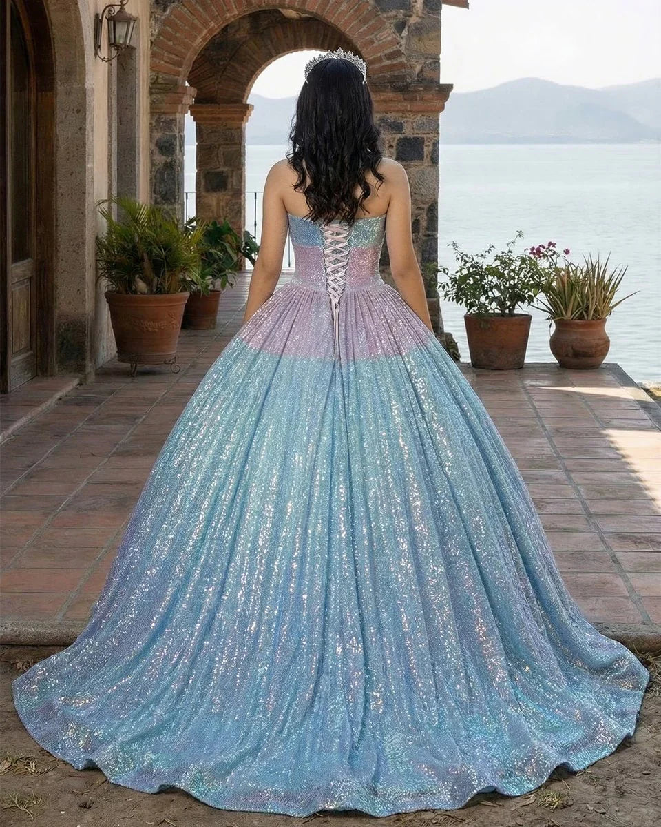 Simple Sequined Shimmer Party Dress with Train