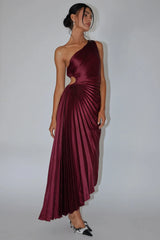Panama Maxi Dress Wine Pleated Dress With Side Cut Out