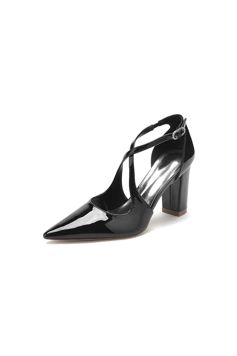 Rose Pink High Heels with Crossed Straps and Metal Buckle U22014 108
