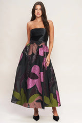 ABSTRACT ROSE BLACK MIDI DRESS FINAL SALE
