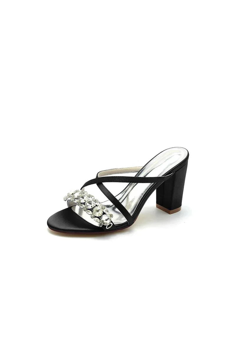 Sliver Open Toe Sandals with Rhinestone