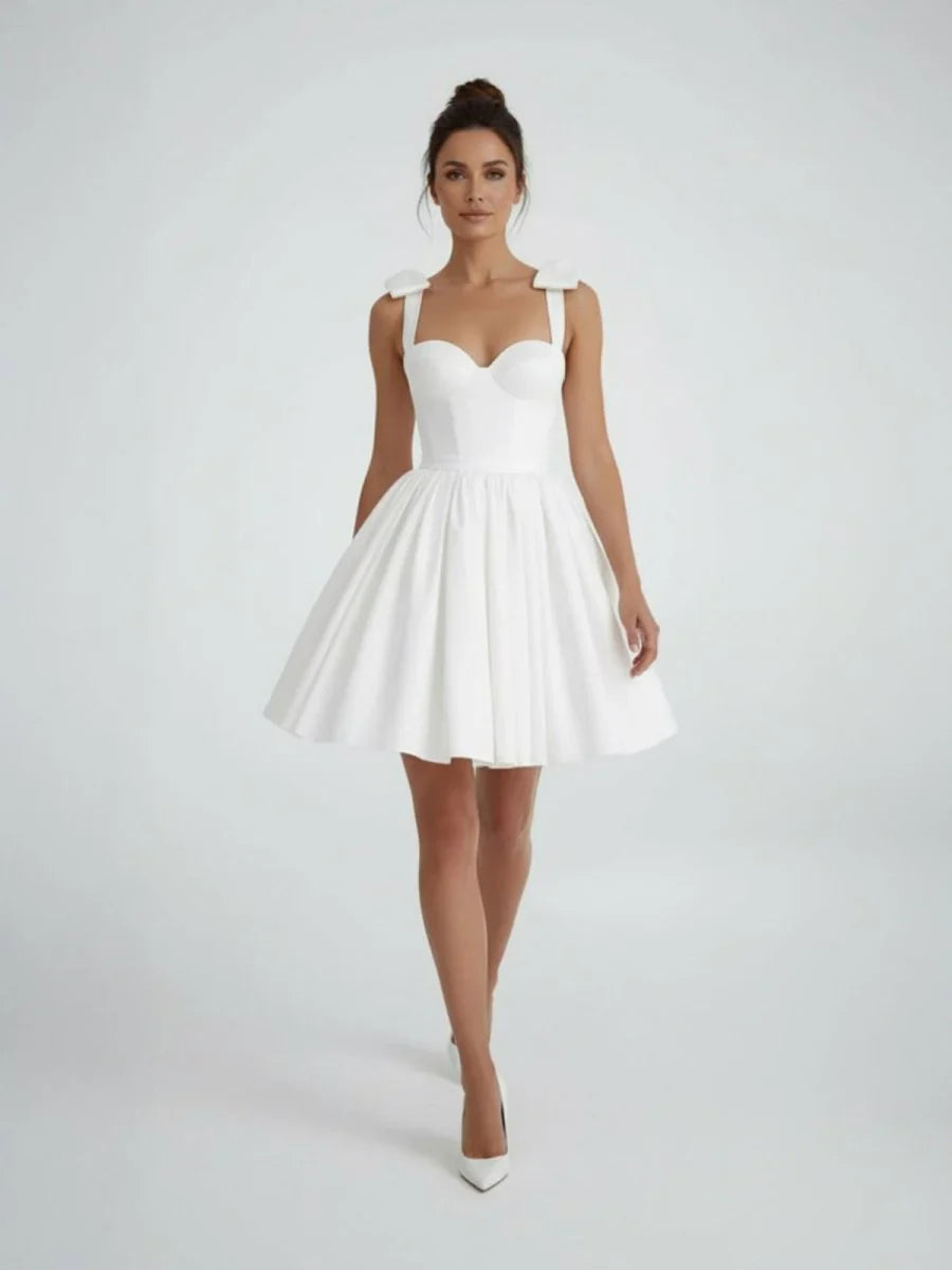 Sweet A Line Sweetheart Sleeveless Short Satin Wedding Dresses