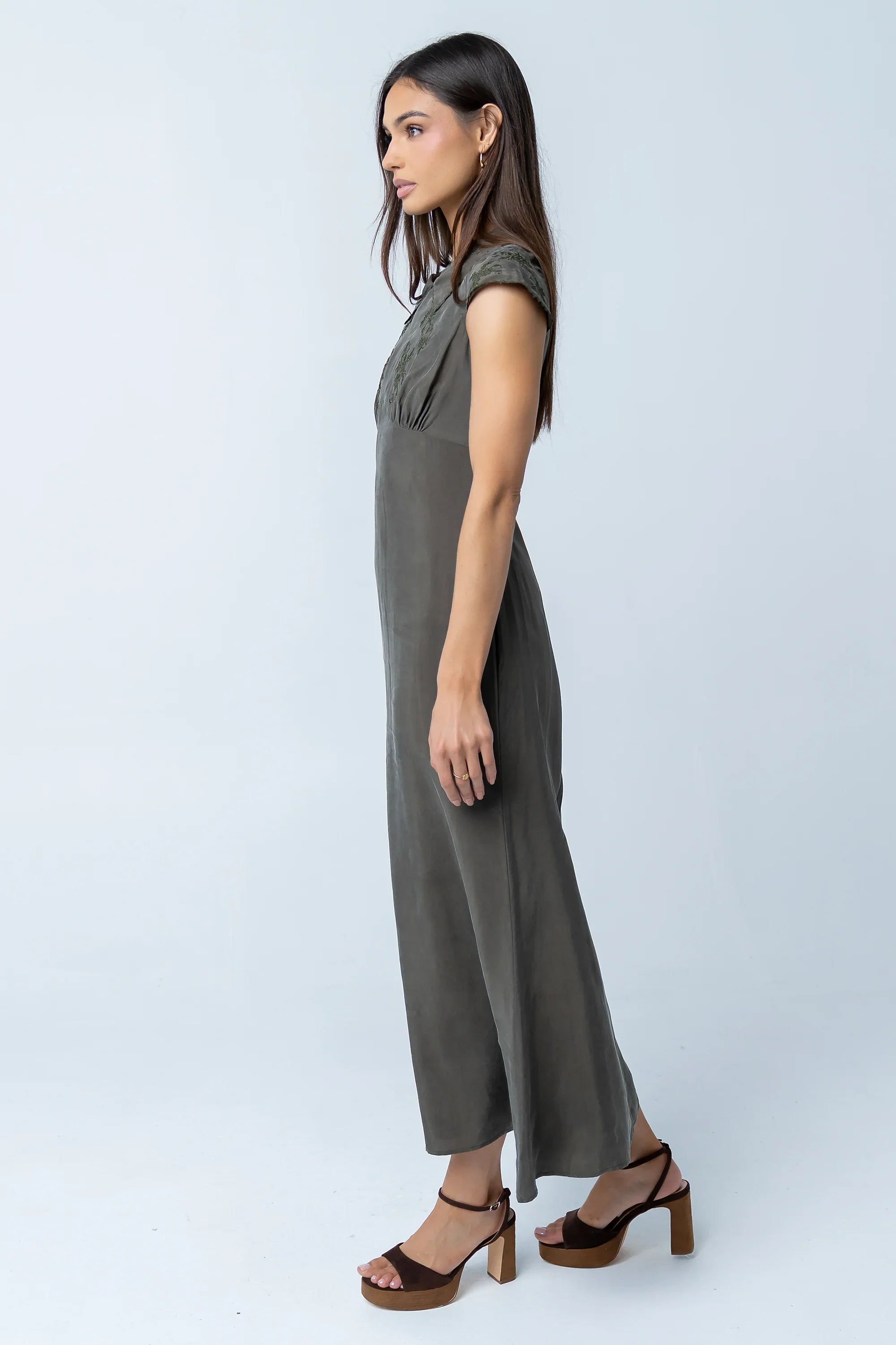 Tammy Embroidered Maxi Dress in Olive