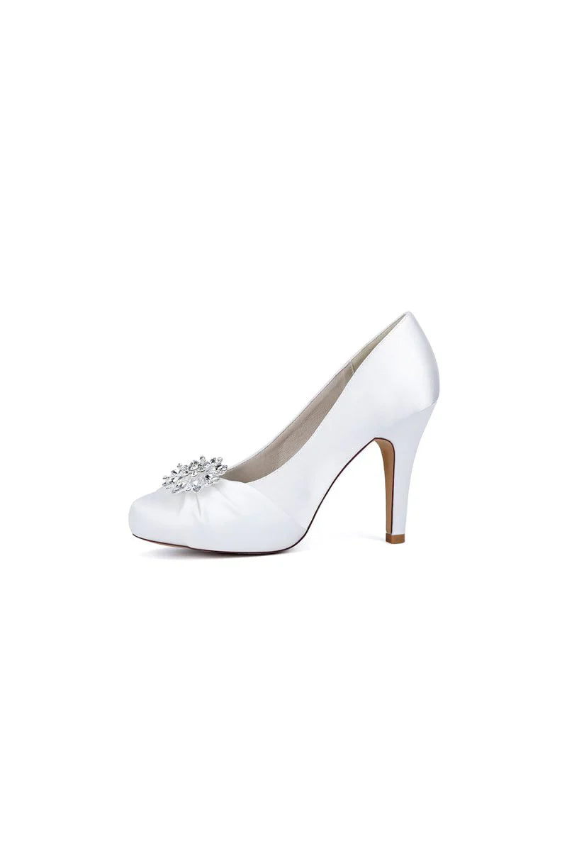 Silver High Heels with Crystal Bow Decoration