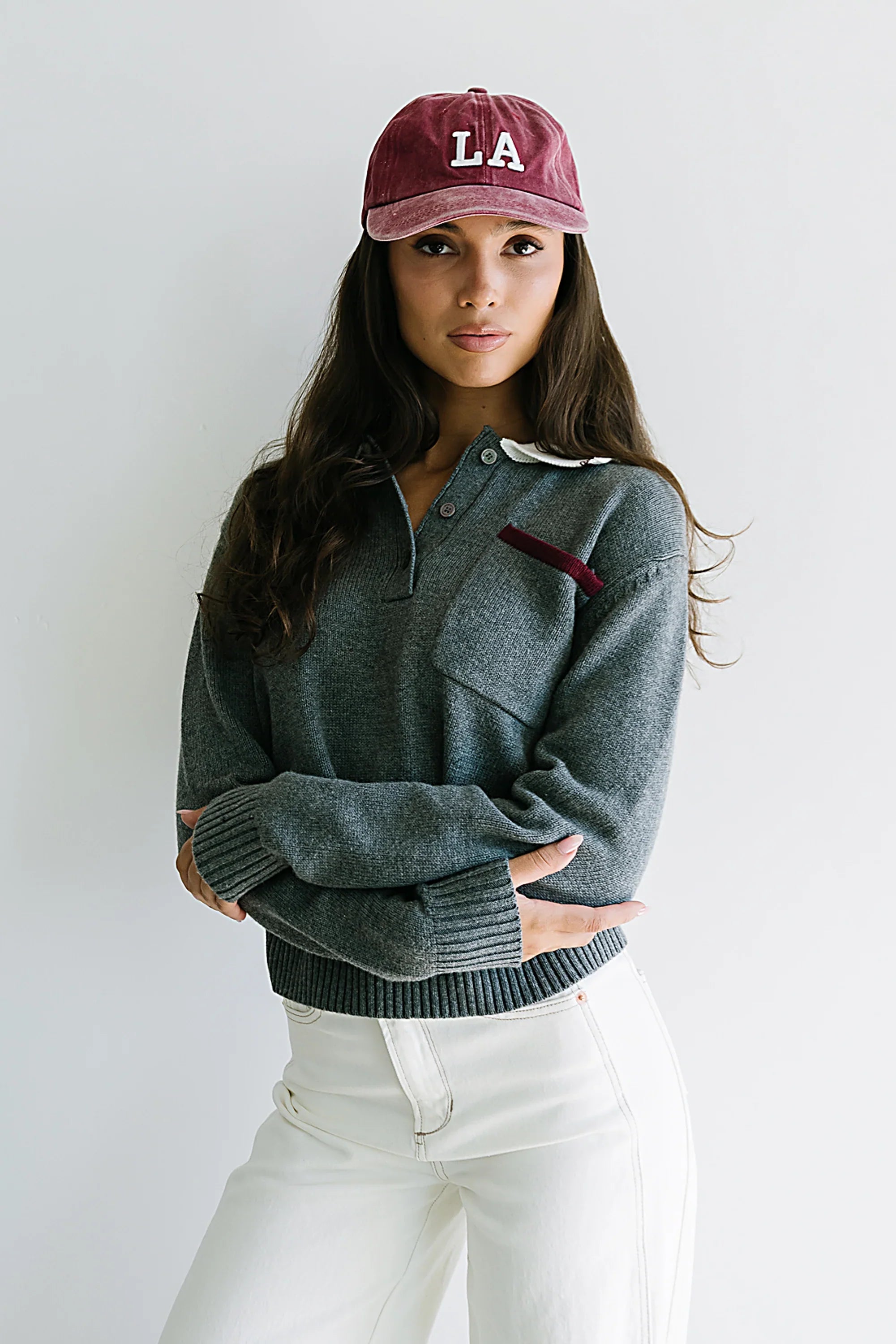 Justine Collared Sweater in Grey FINAL SALE